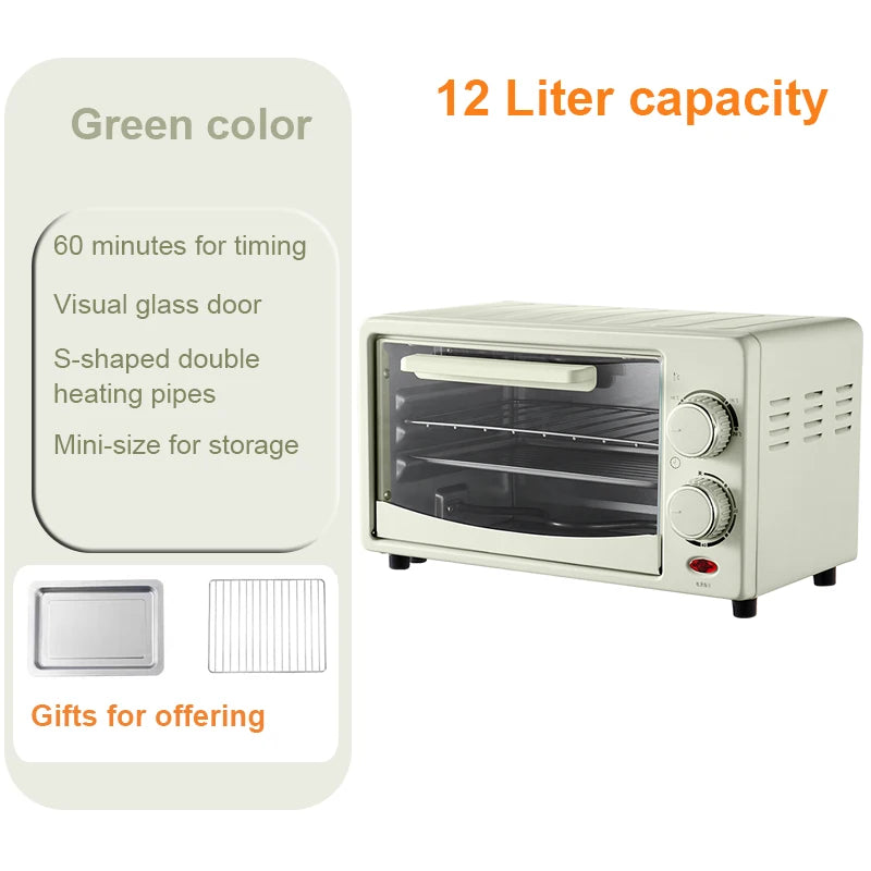 12L Compact Electric Oven for Toasting, Baking & Roasting – Light Green