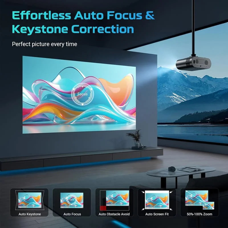 Home Theatre LED Projector 4K, Auto Keystone, Auto Focus, Dual WiFi 6 & Bluetooth