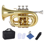 Mini Pocket Trumpet Bb Flat Brass Wind Instrument - Gold