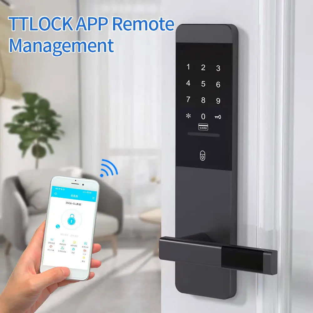 Electronic Keyless Door Lock with App, Code, Card & Mechanical Key Override
