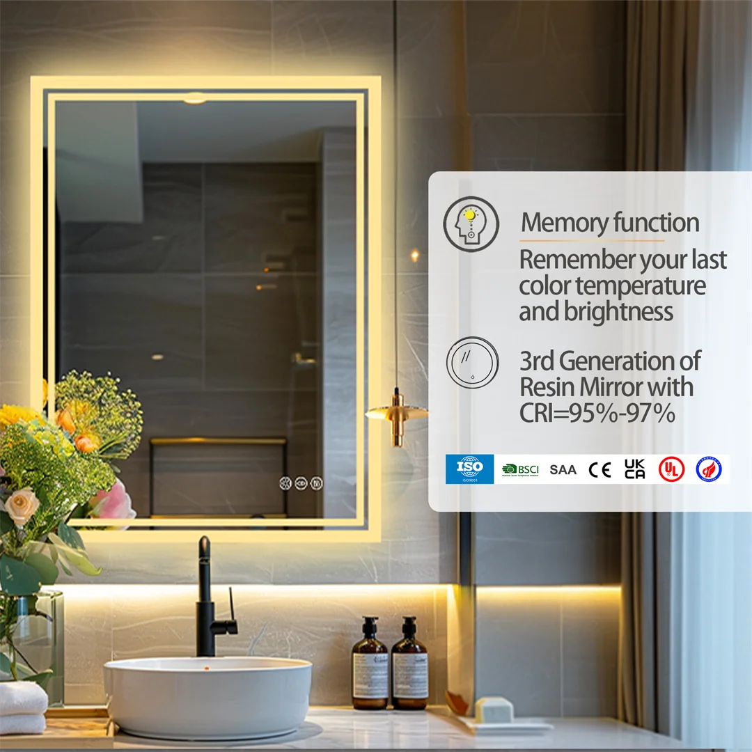 LED Backlit Bathroom Mirror with Touch Sensor