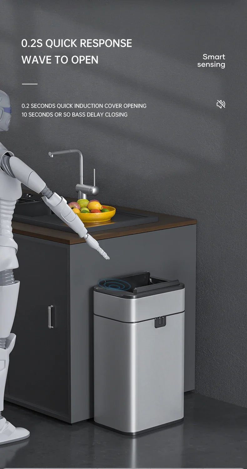 15L Smart White Trash Bin with Automatic Lid