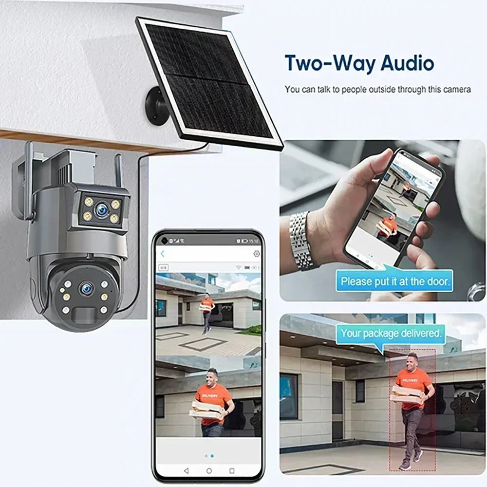Portable 8MP 4K Solar WiFi Outdoor Camera with Dual Lens, PTZ, Full-Color Night Vision & Two-Way Audio