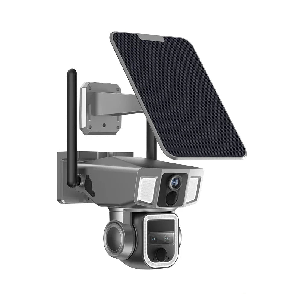 Smart Solar Security Camera 12MP 4K Triple Lens, 10X Zoom, WiFi PTZ Outdoor
