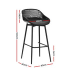 2x Outdoor Bar Stools – Black Polypropylene Seat with Metal Frame & Footrest