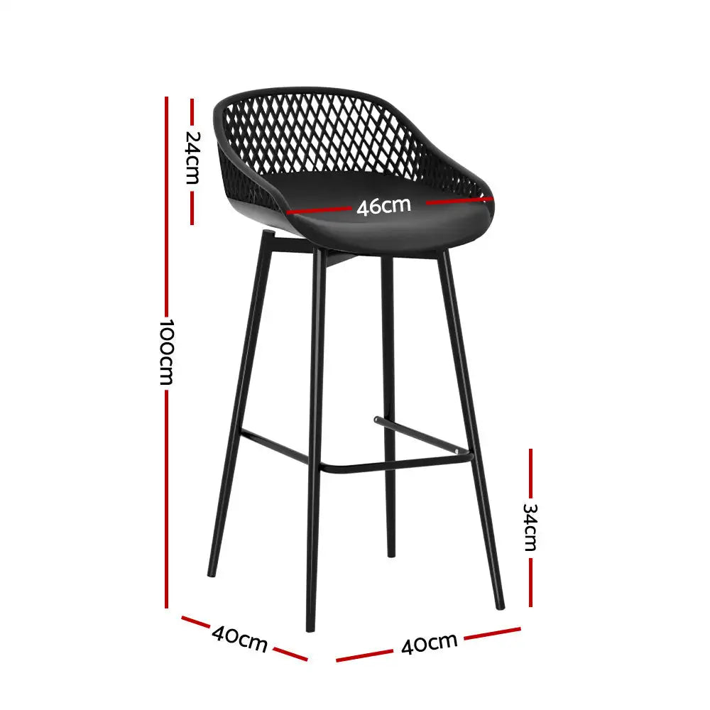 2x Outdoor Bar Stools – Black Polypropylene Seat with Metal Frame & Footrest