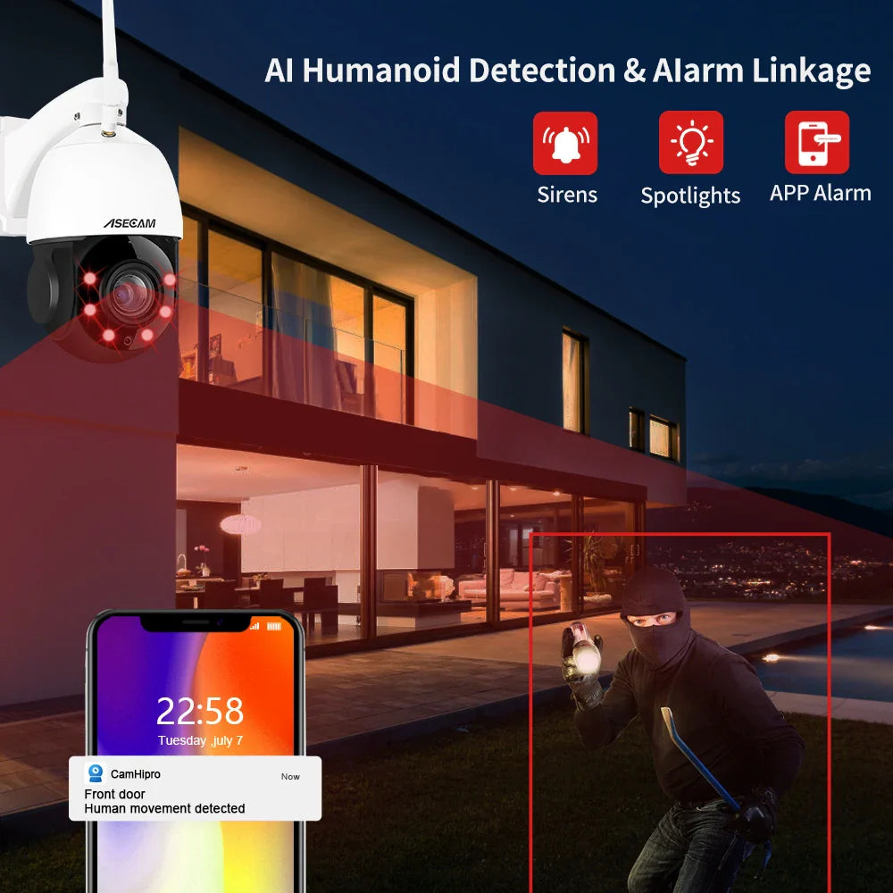 Outdoor 4K PTZ Camera 30X Zoom with Motion Alerts 8MP WIFI POE