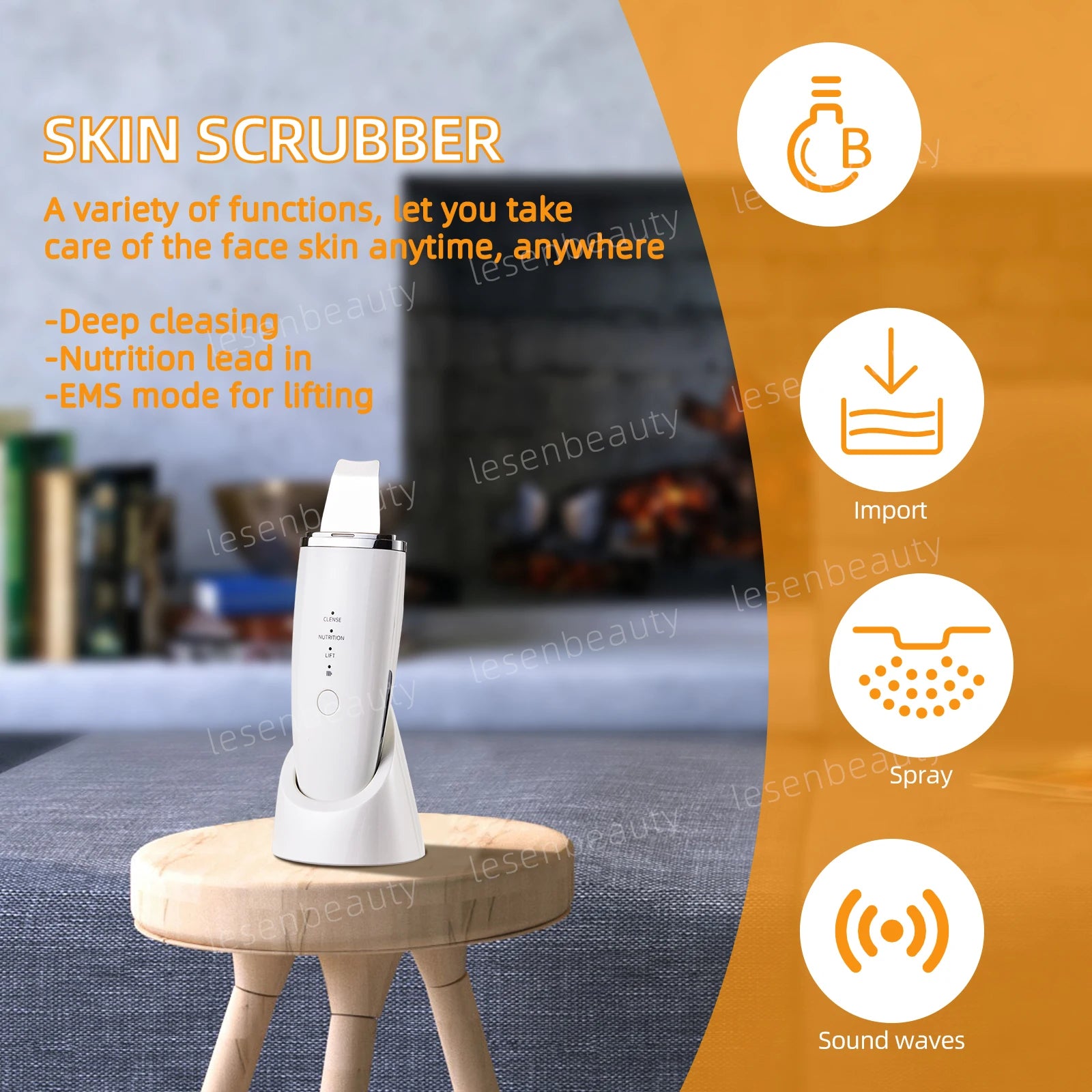 2-in-1 Ultrasonic Skin Exfoliator with Ion Therapy & EMS Lifting – White with Charging Base
