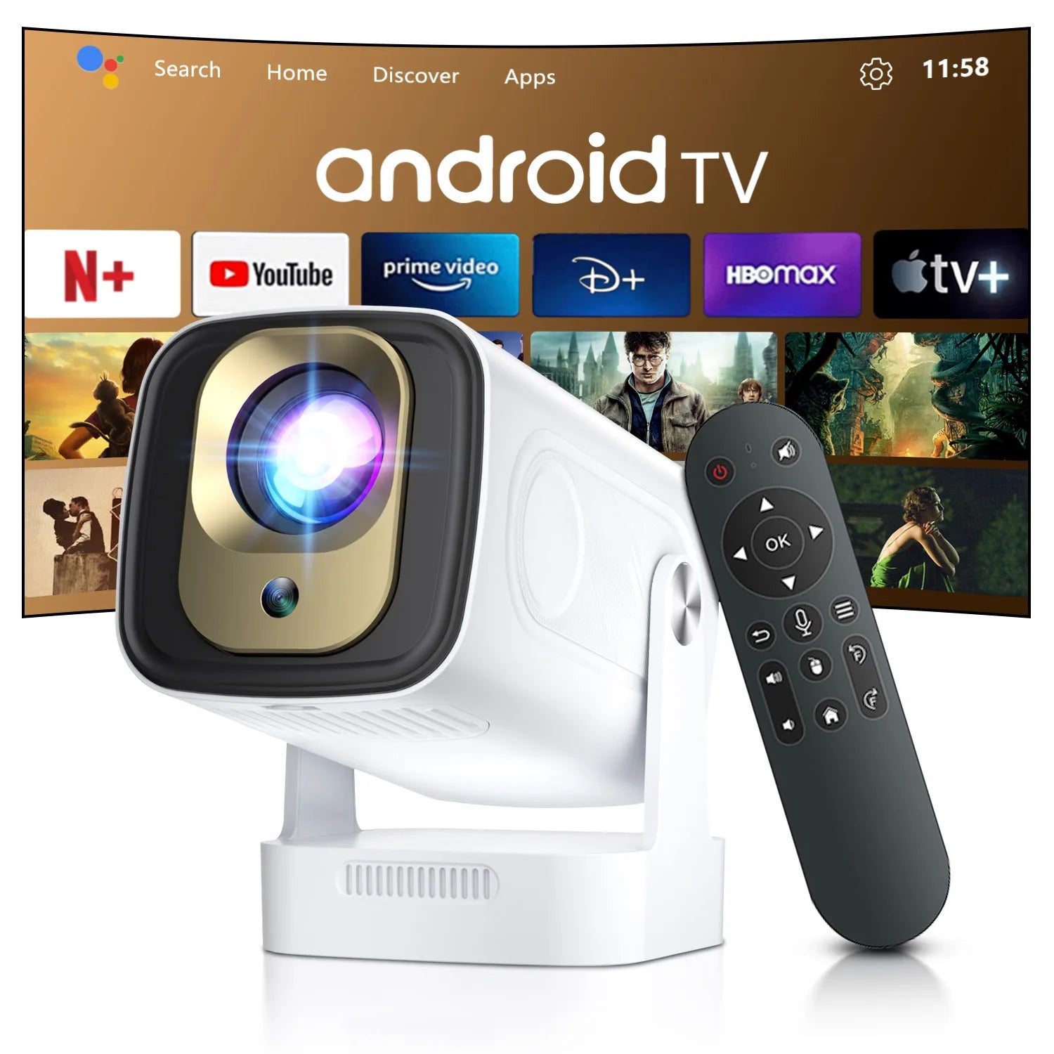 Portable 4K LED Projector with Bluetooth & Android 11