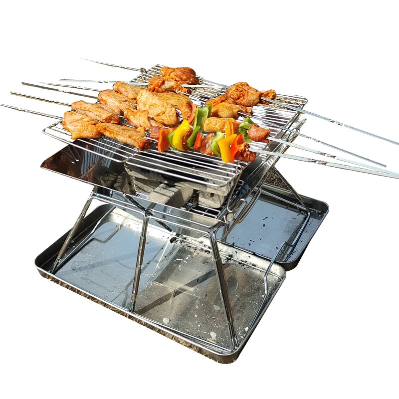 Portable BBQ Grill 31x31cm for Outdoor Cooking Steel Frame