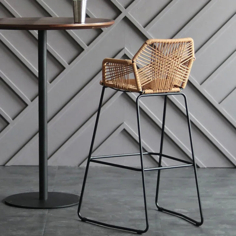 Waterproof Rattan Bar Stools Nordic Hollow-Back Chairs for Outdoor Courtyard & Patio Dining