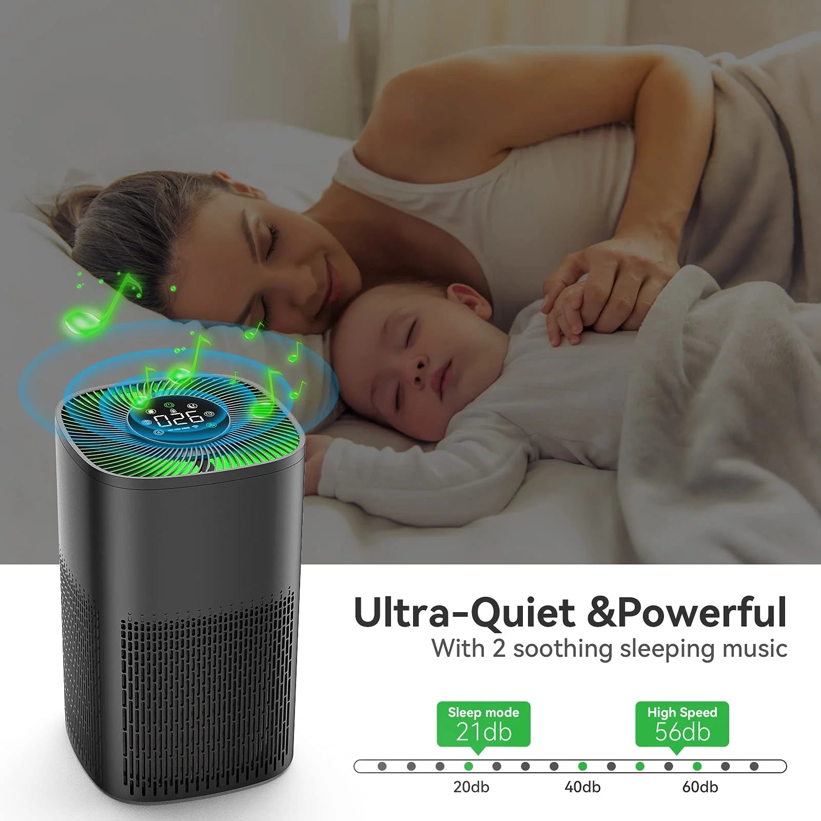 Portable HEPA Air Purifier for Bedroom & Office, PM2.5 Filter, Quiet Sleep Mode, 35-60m² Coverage