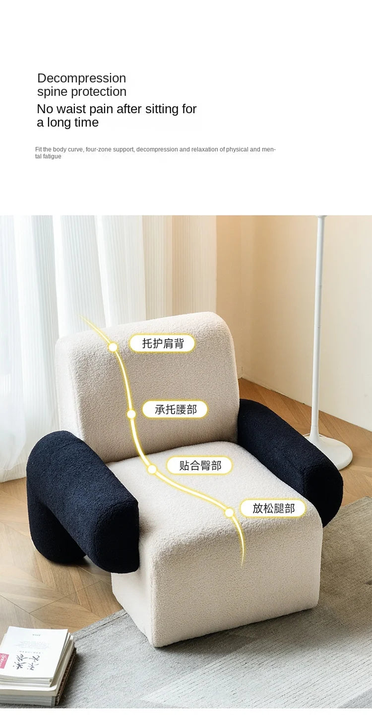Modern Red Corduroy Lazy Accent Chair Cozy Single Sofa for Living Room, Bedroom, Balcony