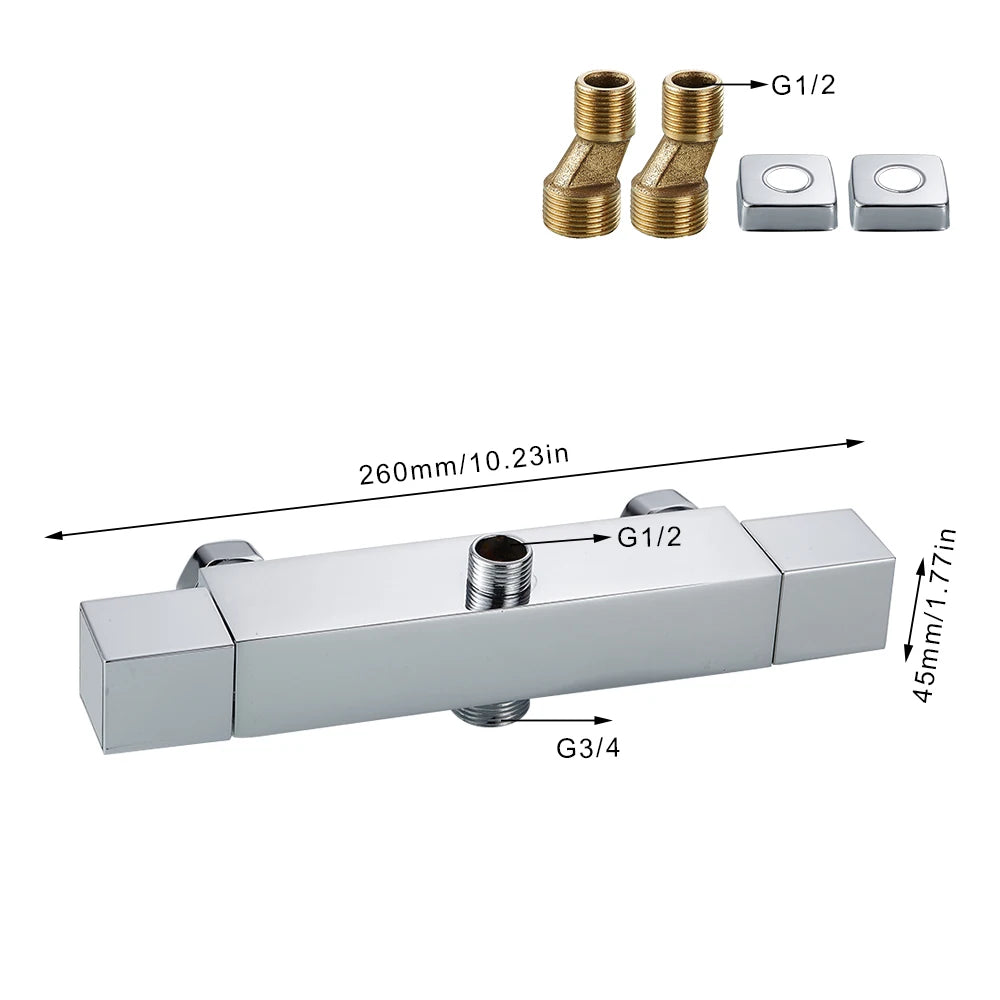 Bathroom Thermostatic Mixer Valve for Shower and Bathtub Chrome Finish
