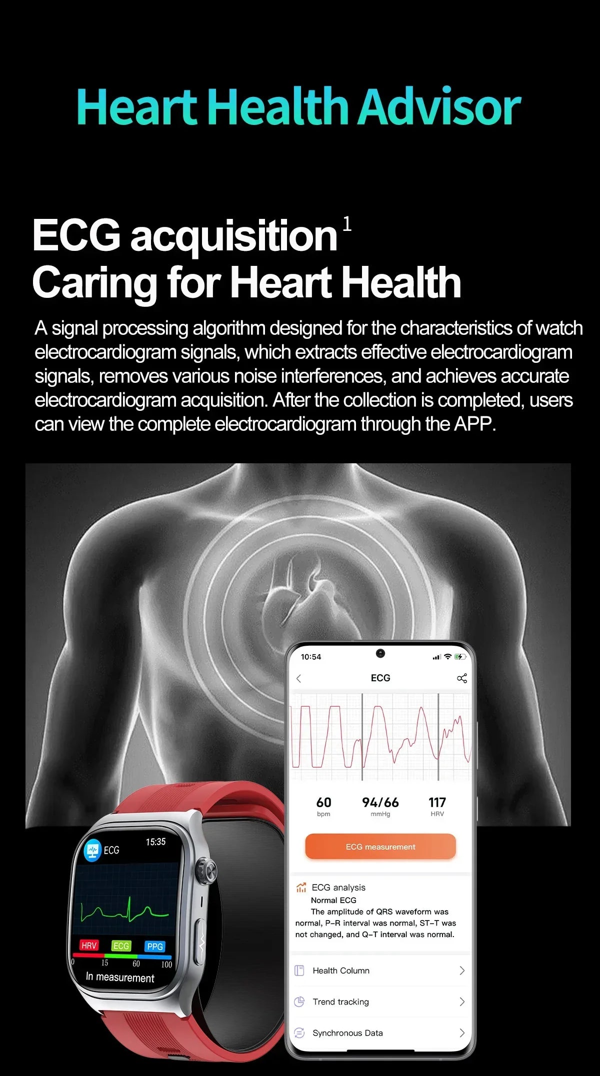 2.06" AMOLED Smartwatch with ECG, Heart Rate & BP Monitor
