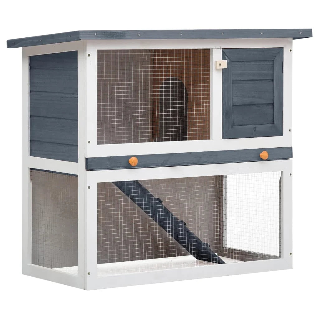 Wooden Outdoor Rabbit Hutch with Ramp & Pull-Out Tray – Grey 90x45x80cm