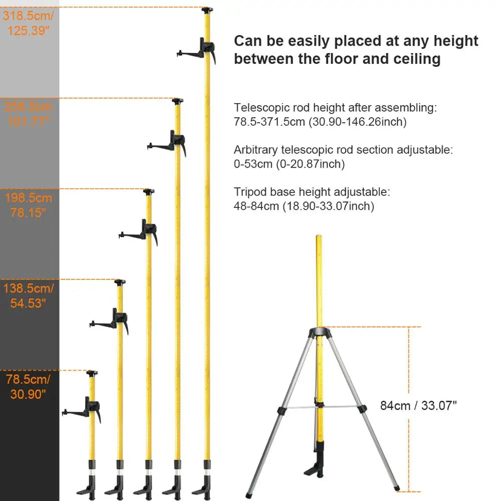 12 Ft./3.7m Telescopic Laser Mounting Pole with Adjustable Bracket and Tripod