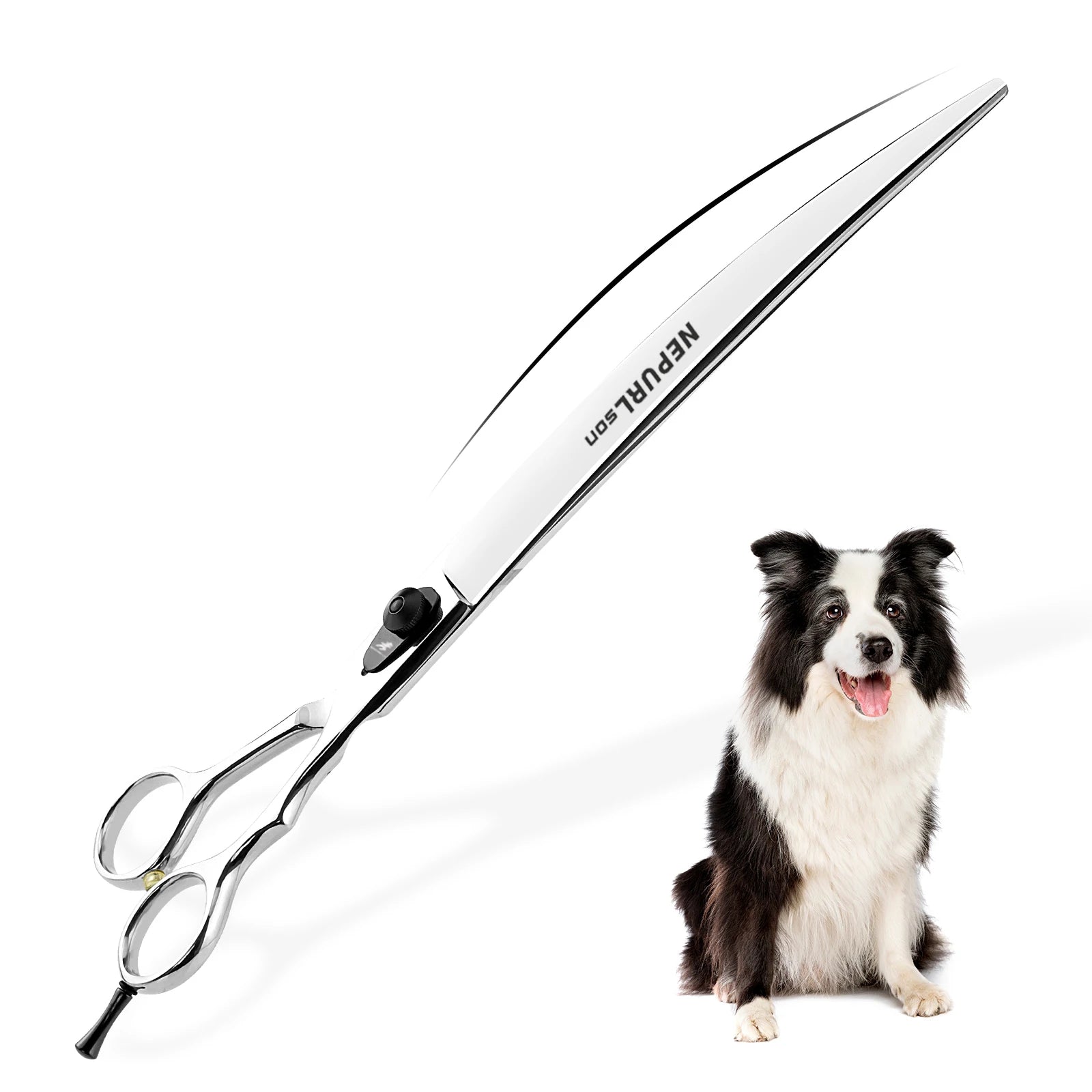 Professional 10-Inch Straight Pet Grooming Scissors Polished Silver, 440C Steel Blades