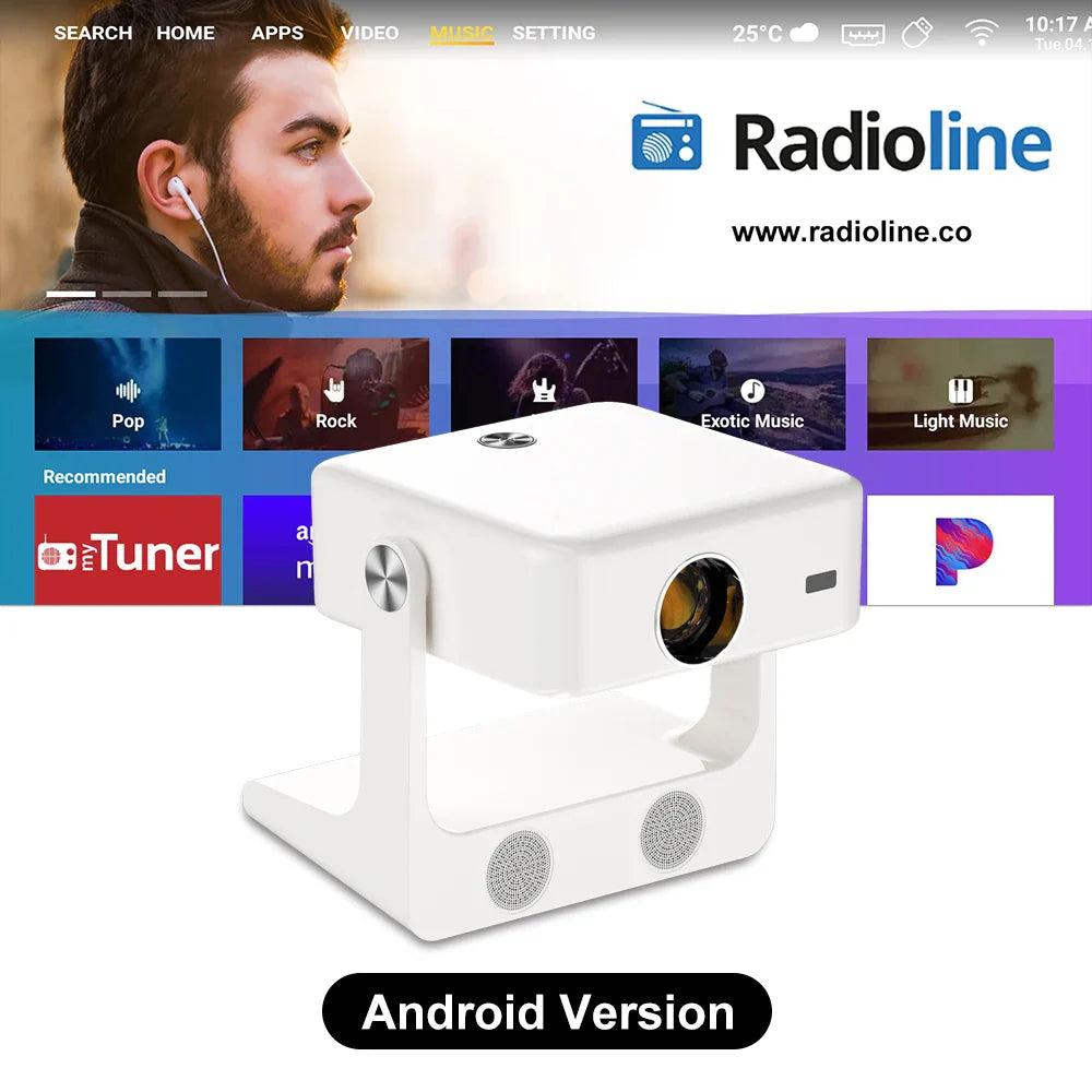 600ANSI Mini Home Projector with Bluetooth and 4K Support, D1 Android version