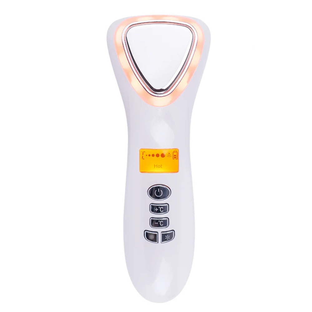LED Facial Massager White with Box – Hot & Cold Skin Tightening Tool