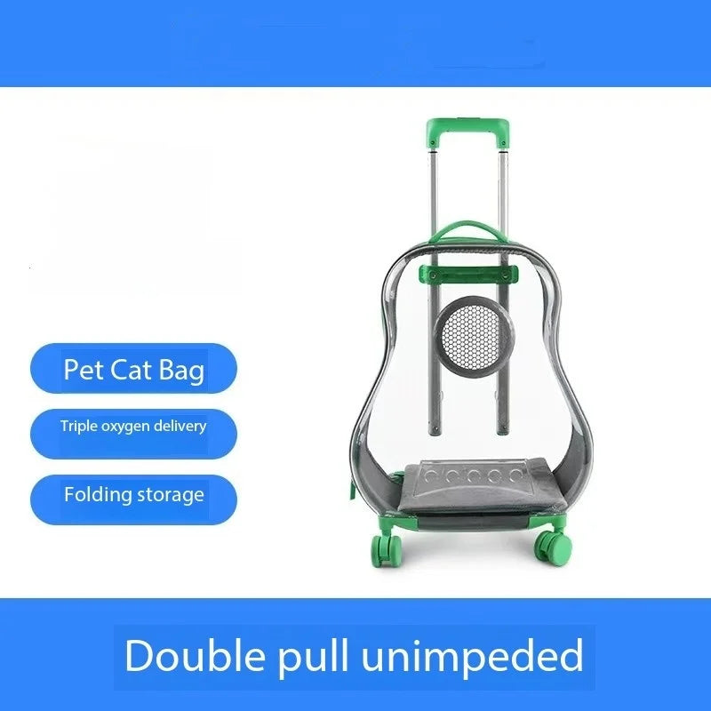 Green Pet Travel Trolley Case with Wheels for Small Animals
