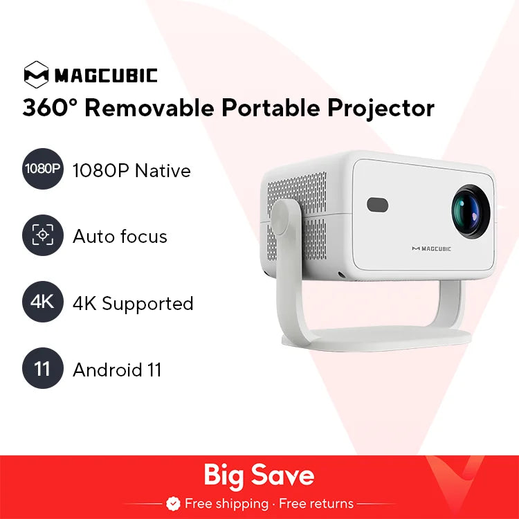 1080p Smart Projector with 4K Support and Auto Focus