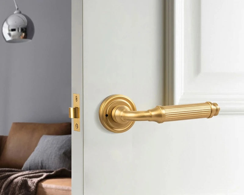 Brass Bathroom Lock Handle, Striped Design, No Ring
