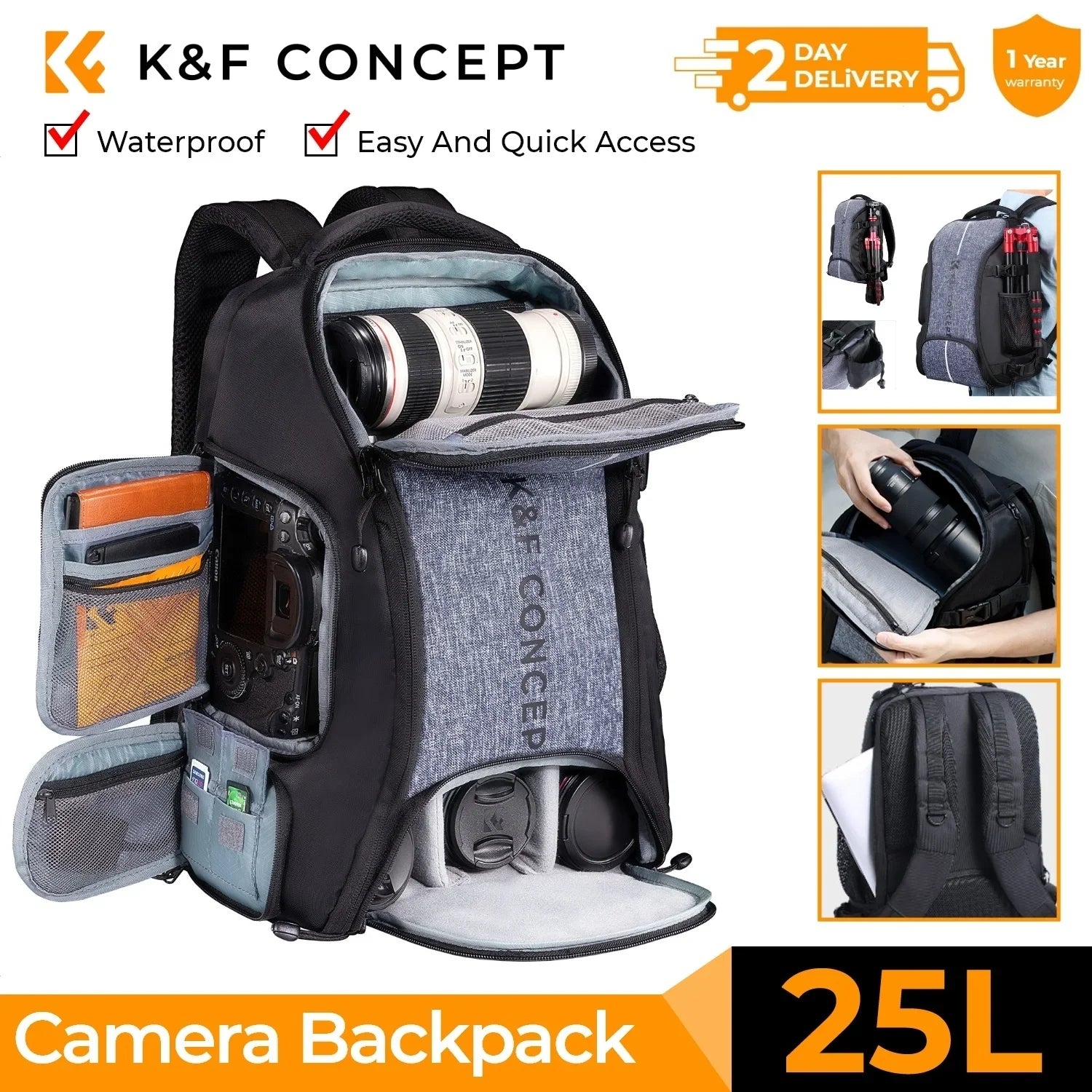 32L DSLR Travel Camera Bag with Rain Cover & Laptop Slot