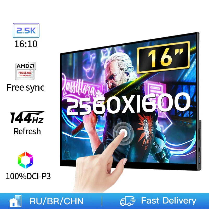 16" 2.5K 144Hz Touchscreen Monitor for Gaming and Work