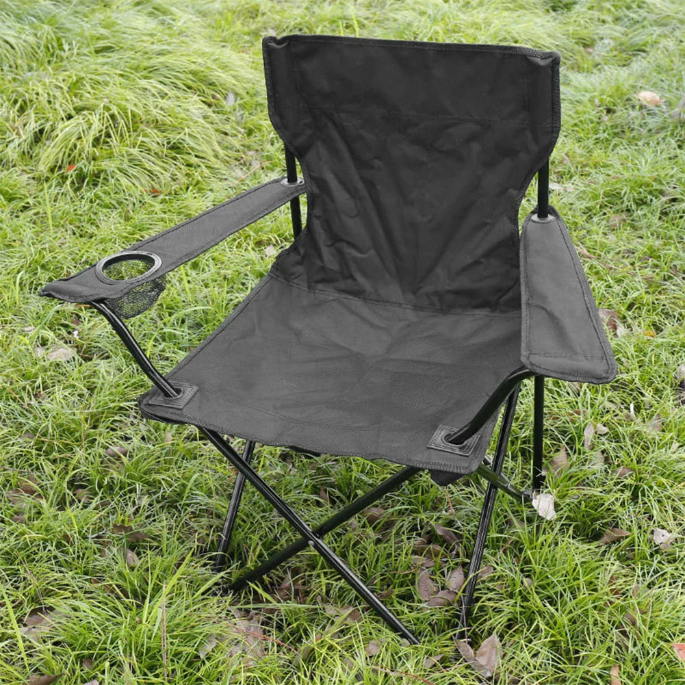Portable Folding Camping Chair with Armrest & Carry Bag – Black