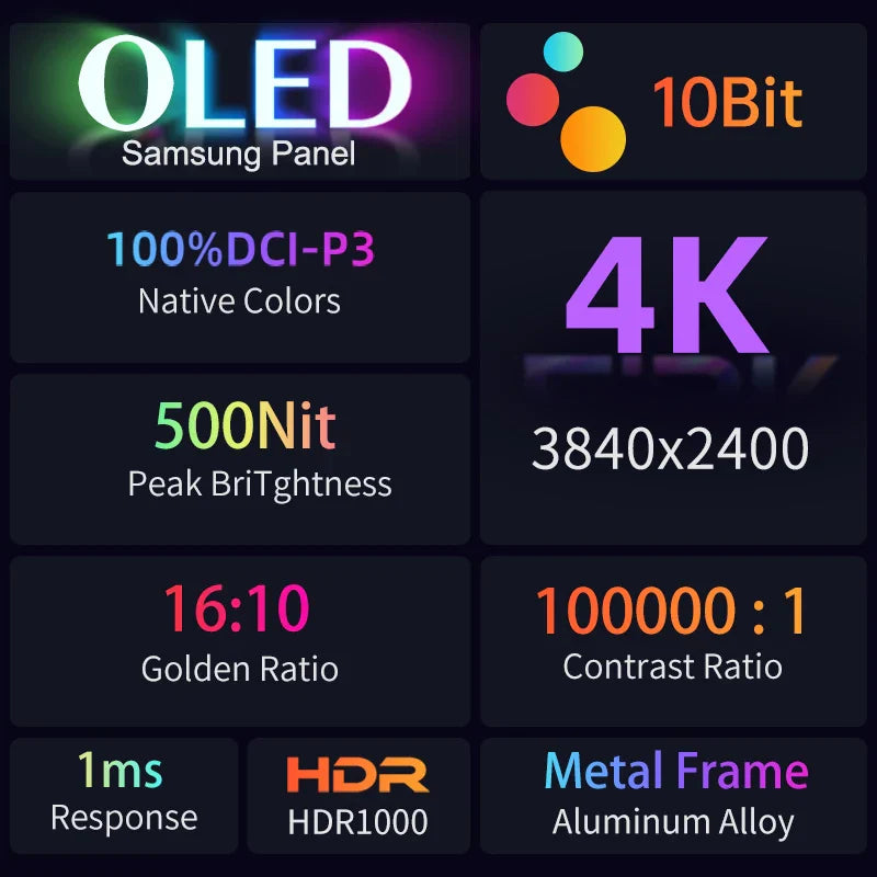 16" 4K OLED Portable Monitor with USB-C and HDMI
