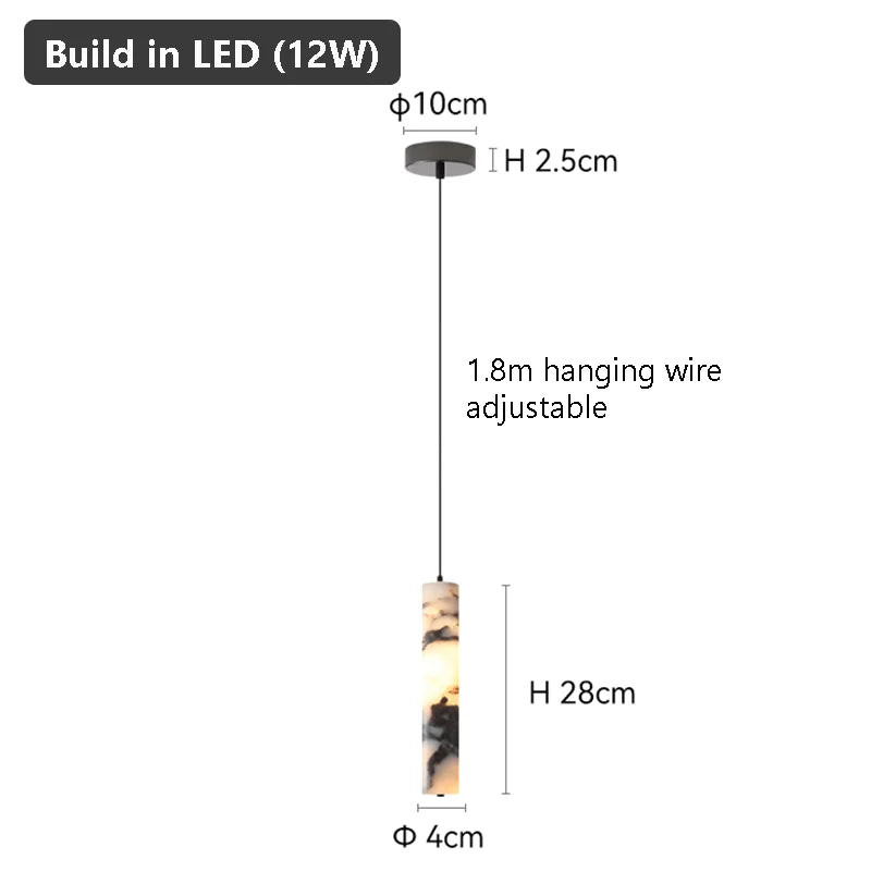 Modern Marble Cylinder Pendant Light with LED for Bedroom or Living Room