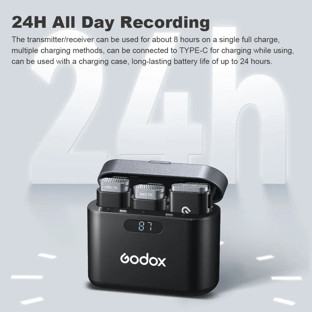 Portable 2.4GHz Wireless Lavalier Mic with Charging Case