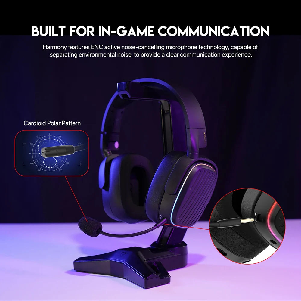 Rechargeable Noise Cancelling Gaming Headphones, 50mm Drivers