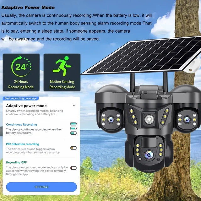 Outdoor 15MP Triple Lens 4G Solar Security Camera with Auto Tracking & Night Vision
