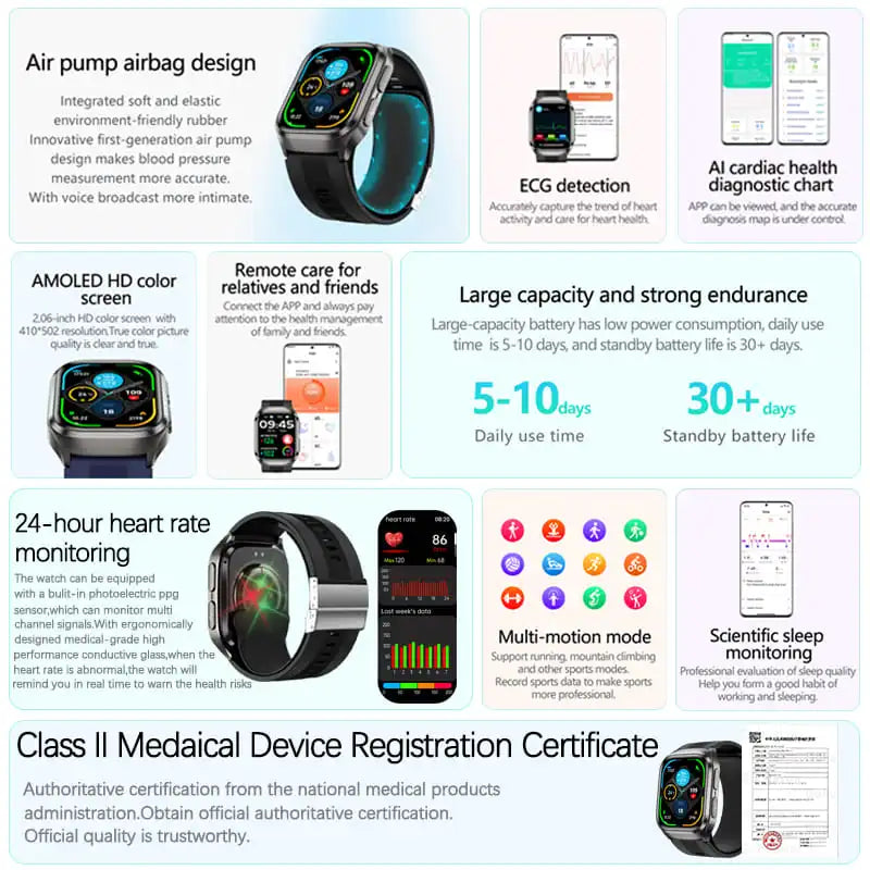 AI Smartwatch with Accurate Air Pump Blood Pressure