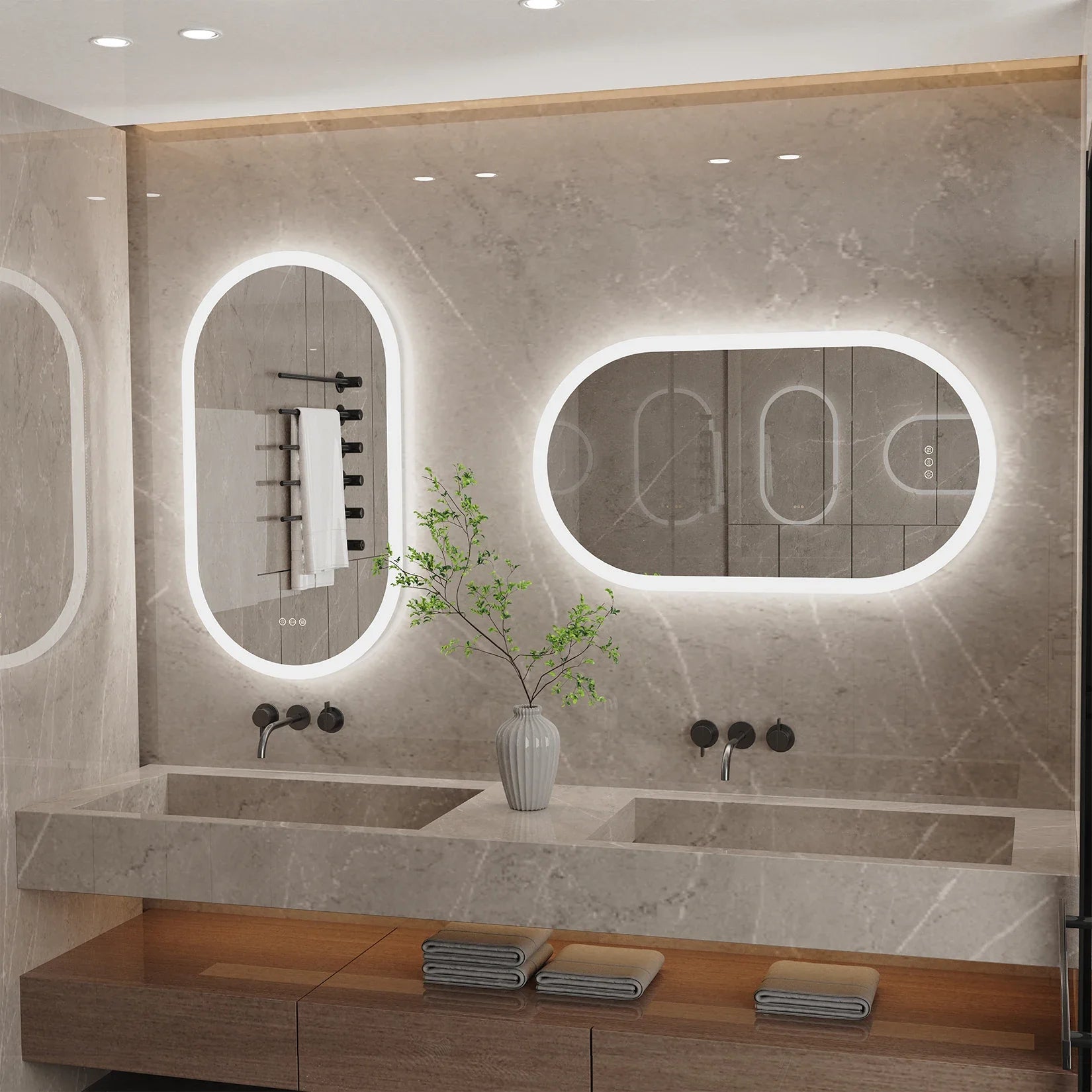 Oval LED Bathroom Mirror with 3-Color Lighting and Anti-Fog