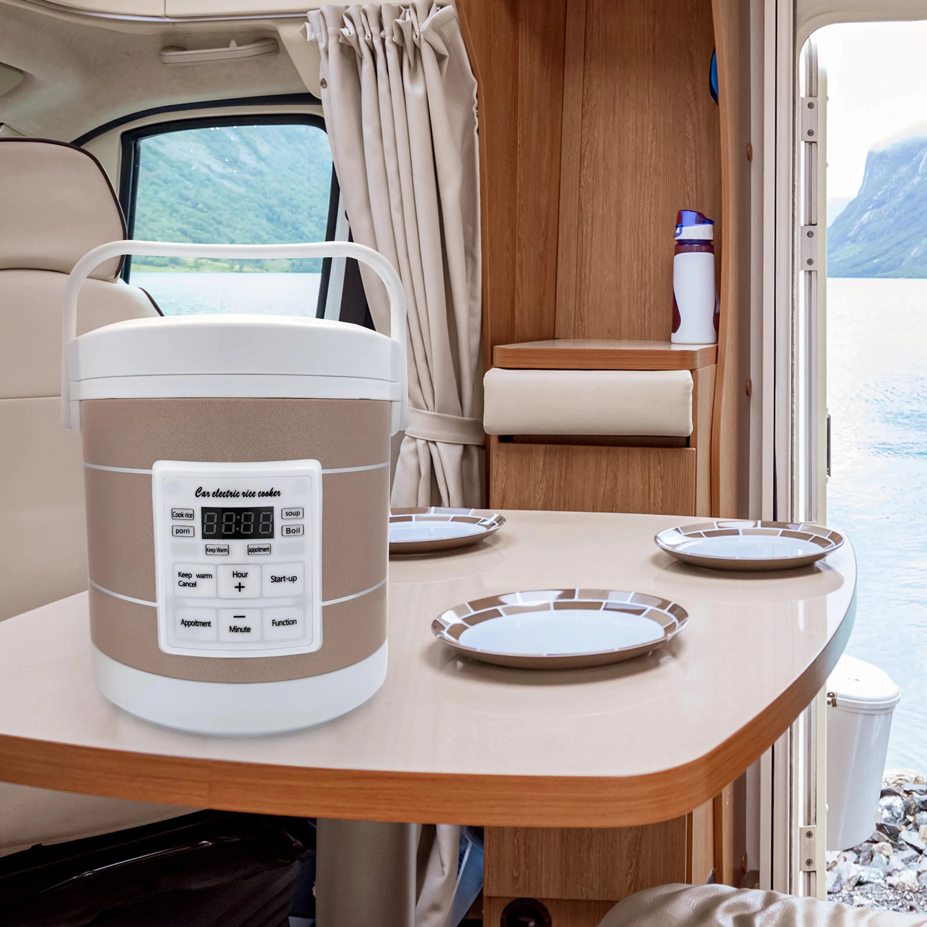 Travel Rice Cooker for Car or Home 12V/24V Dual Voltage, 1.6L Capacity, Non-Stick Inner Pot