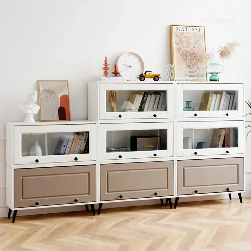 European Minimalist Wooden Cabinet with Doors Bedroom & Living Room Storage Bookshelf
