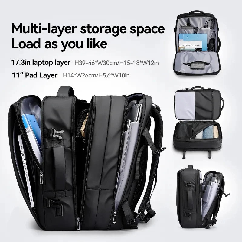 Expandable 45L Anti-Theft Backpack for Work and Travel