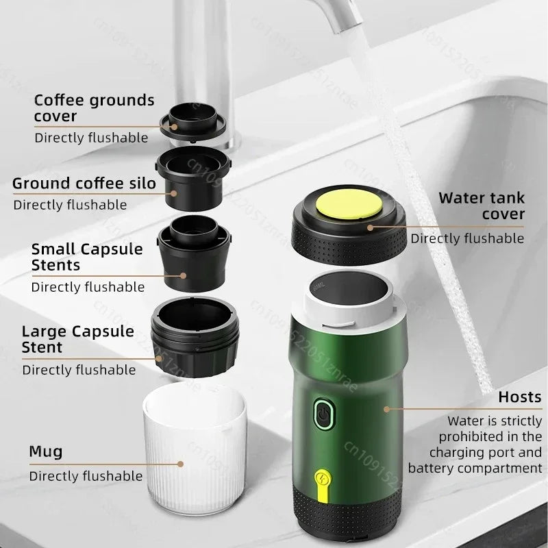 Portable Rechargeable Coffee Machine, USB Green Only USB Charging