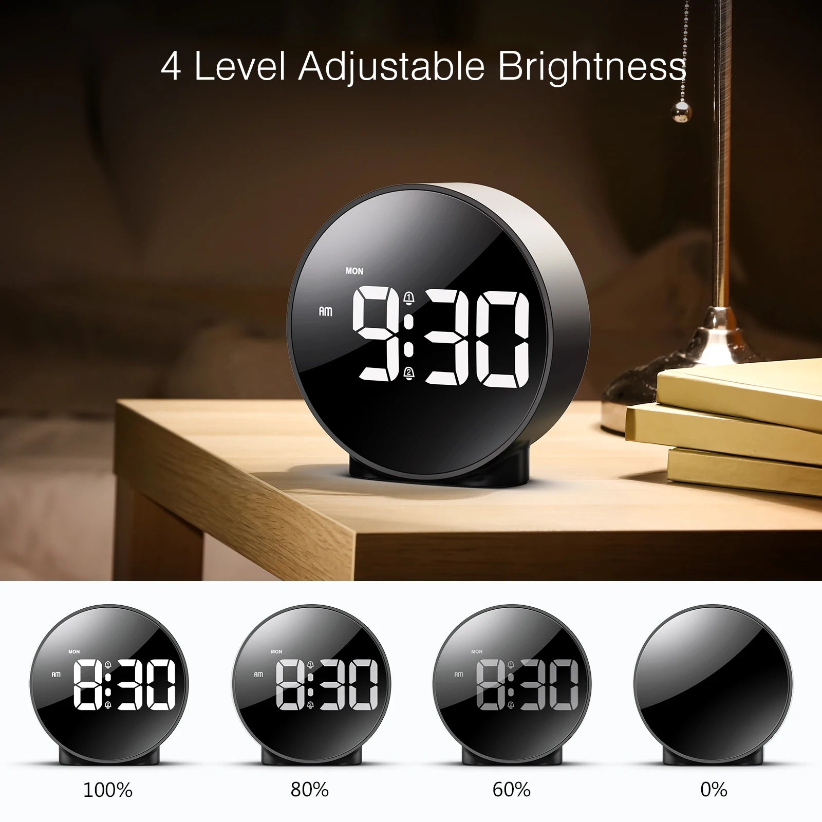 4" LED Table Clock with Snooze, USB/AAA Power, Dual Alarm & Weekday Modes