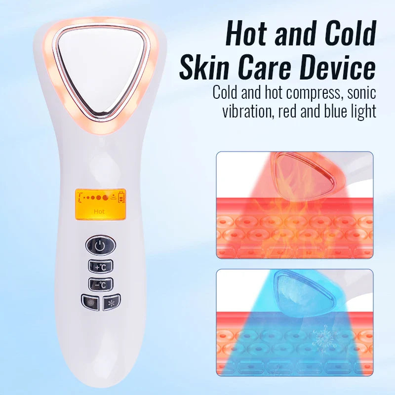 LED Facial Massager White with Box – Hot & Cold Skin Tightening Tool