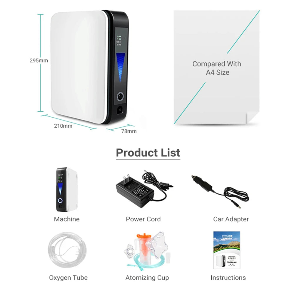 Portable 2L Oxygen Concentrator – Adjustable Flow, Quiet Operation, for Home and Travel Use