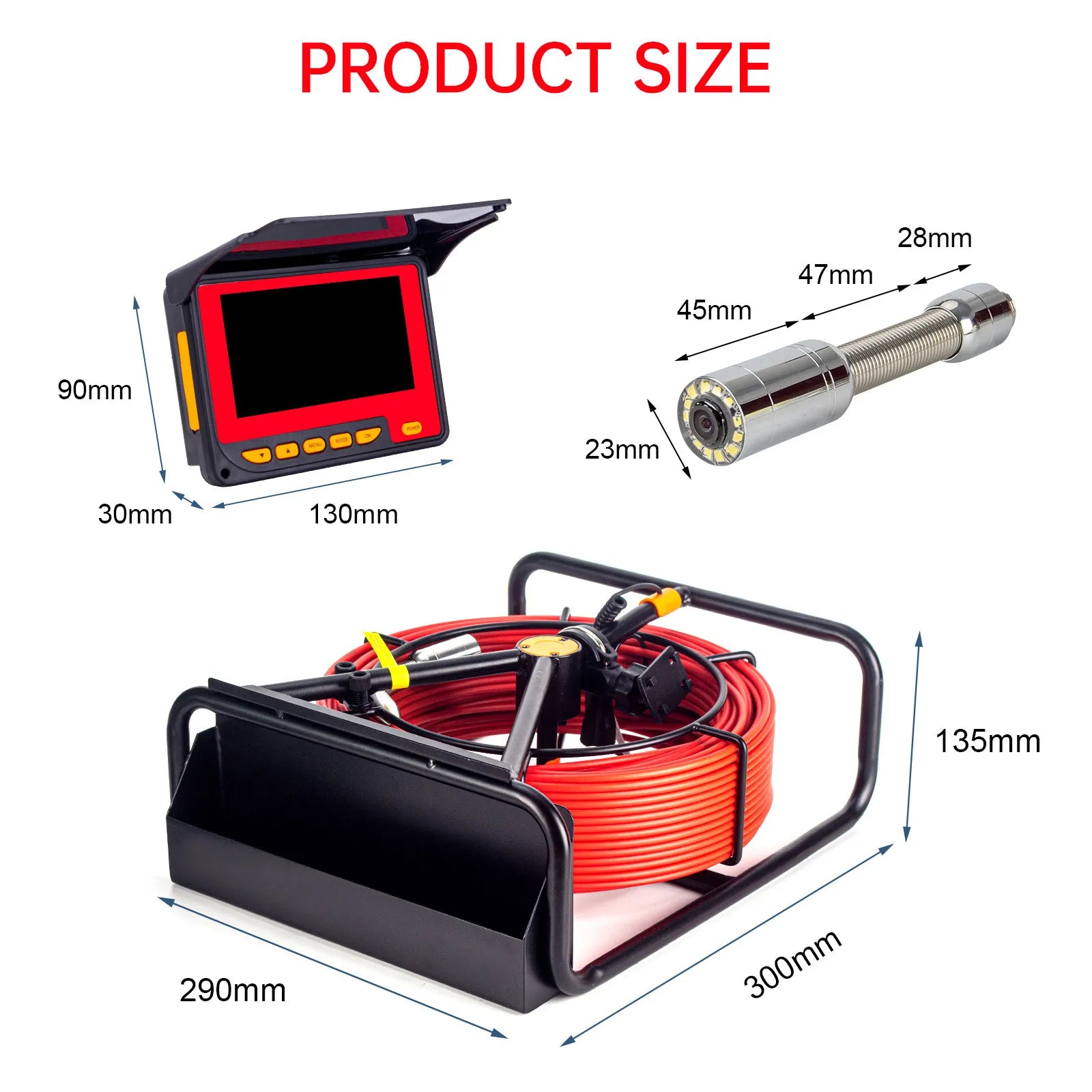 17mm Pipe Inspection Camera 10m with DVR and 16GB Storage