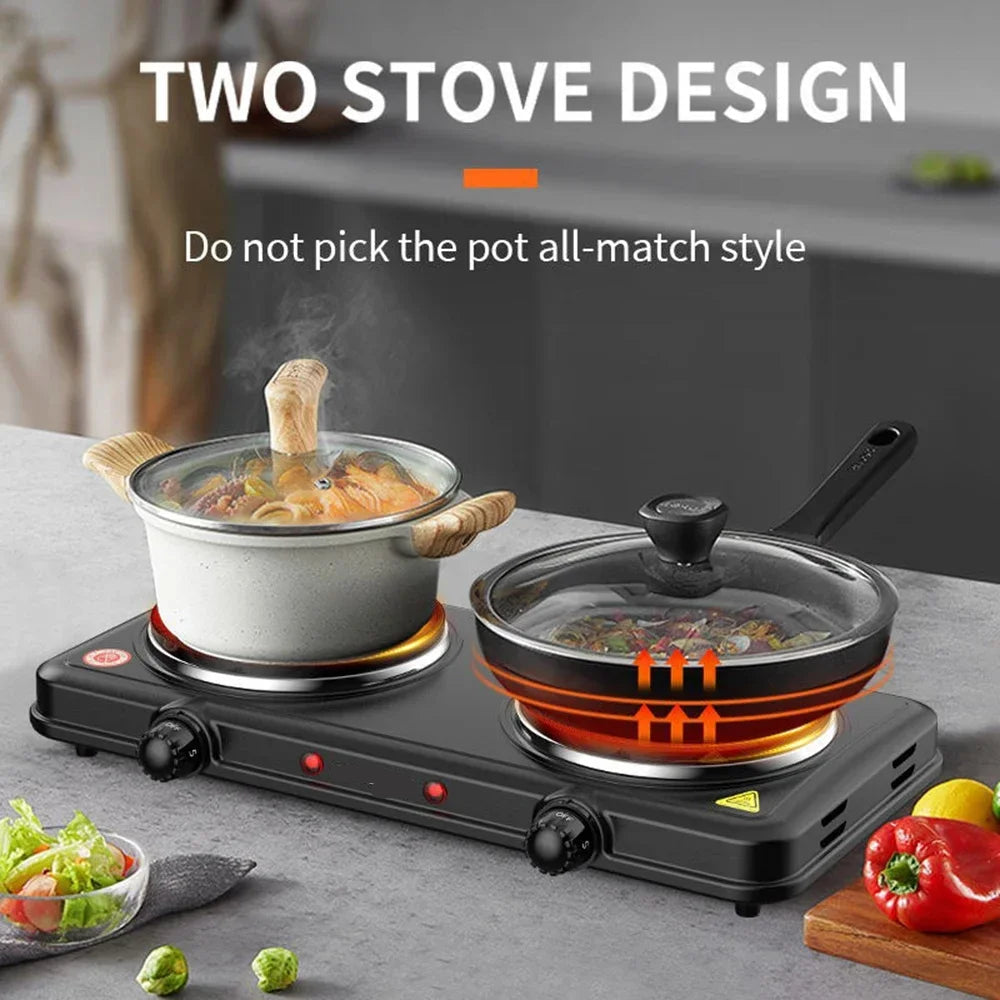 2000W Double Burner Electric Cooktop with Adjustable Heat