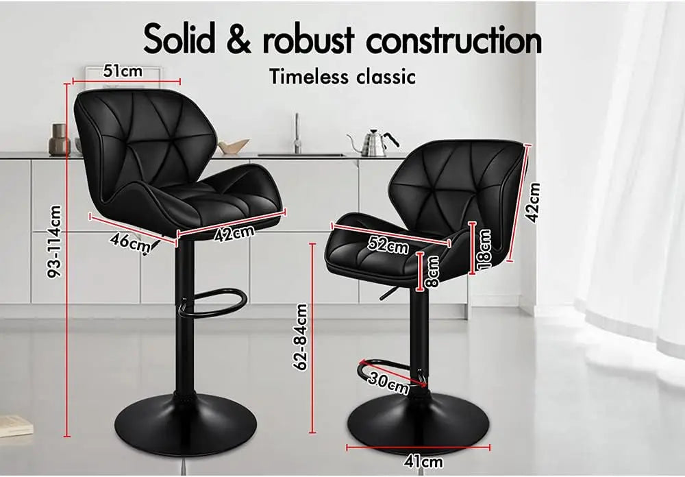 Modern Adjustable Kitchen Bar Stools Set of 2, 360° Swivel with Anti-Slip Chrome Base