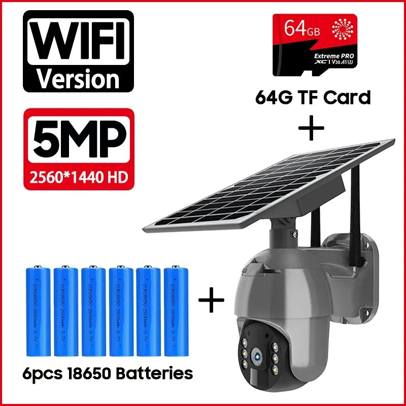 4G LTE Outdoor Solar Security Camera 5MP HD PTZ Wireless with 360° View & Night Vision