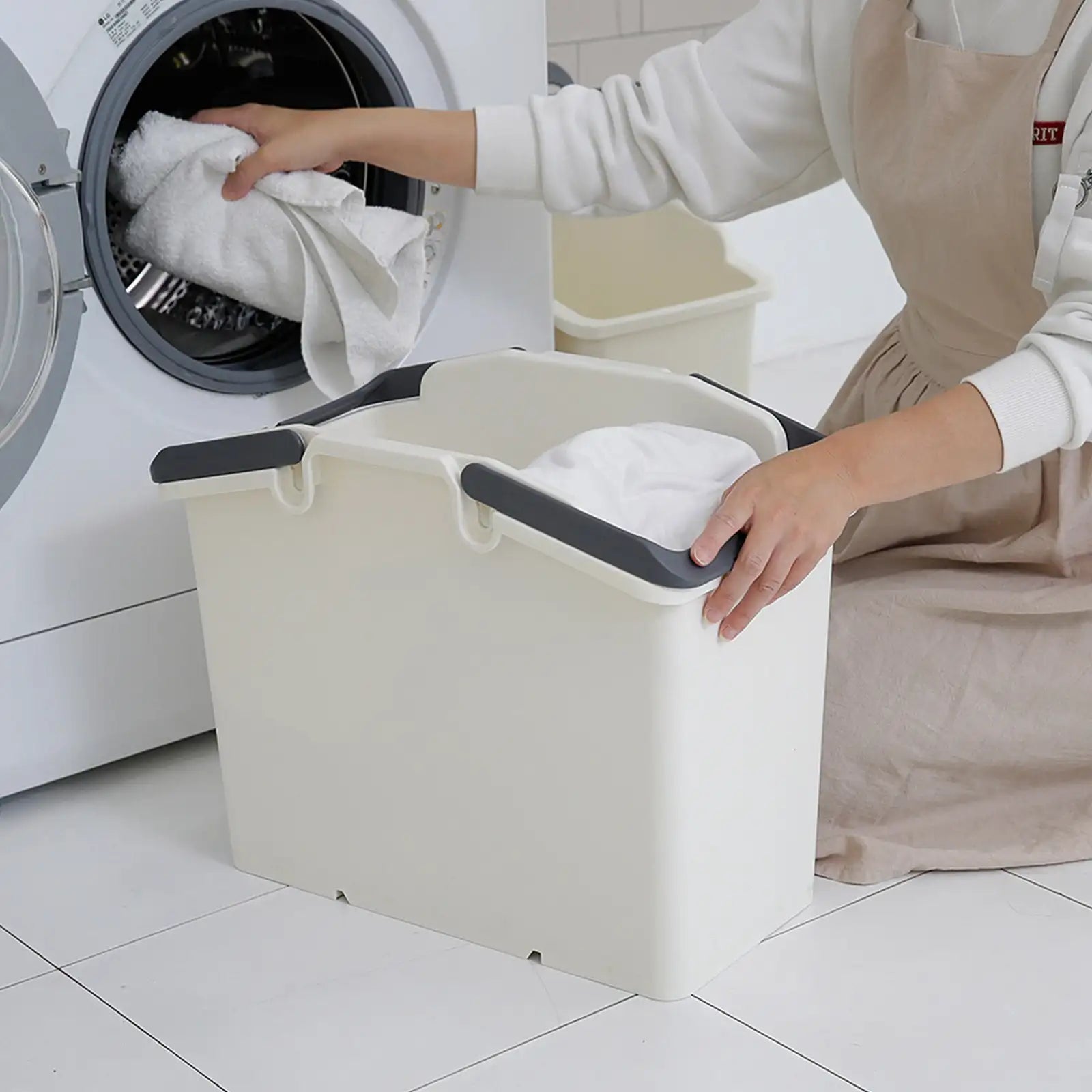 2-Pack Stackable Laundry Baskets with Handles – Multipurpose Storage – Ivory