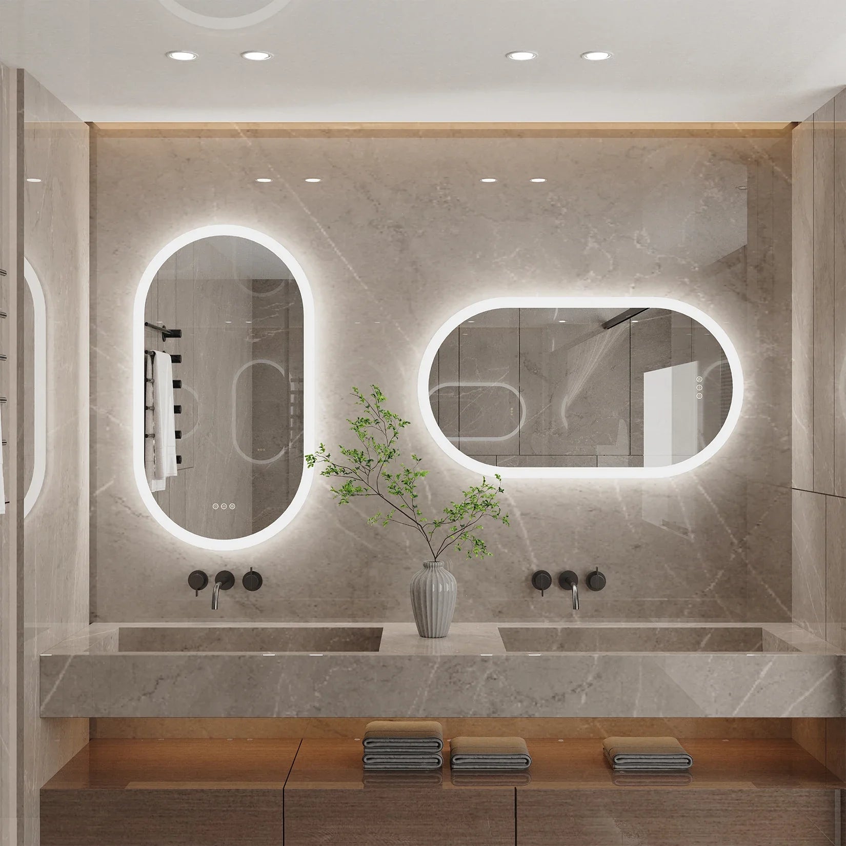 Oval LED Bathroom Mirror with 3-Color Lighting and Anti-Fog